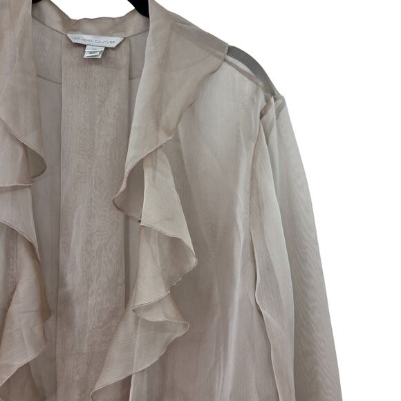 ST JOHN COUTURE SZ 16 SILK IRIDESCENT OPEN FRONT RUFFLE LONG SLEEVE CARDIGAN - Picture 4 of 5